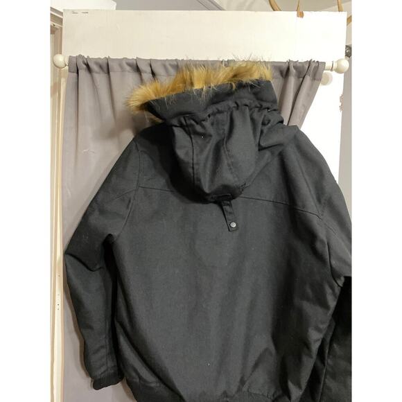 L.O.G.O / H& M WO size large Black hooded faux fur quilted coat multi pockets - Picture 12 of 14